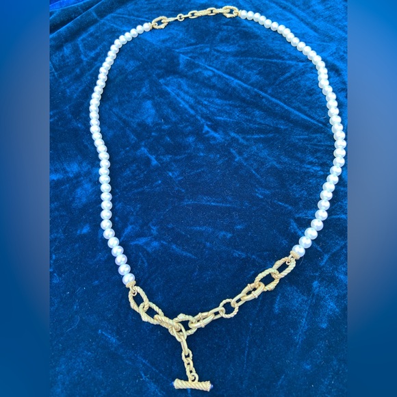 Gorgeous Judith Ripka Gold Vermeil Link Chain Pearl Strand w/Sapphire Cabochons - Picture 11 of 12